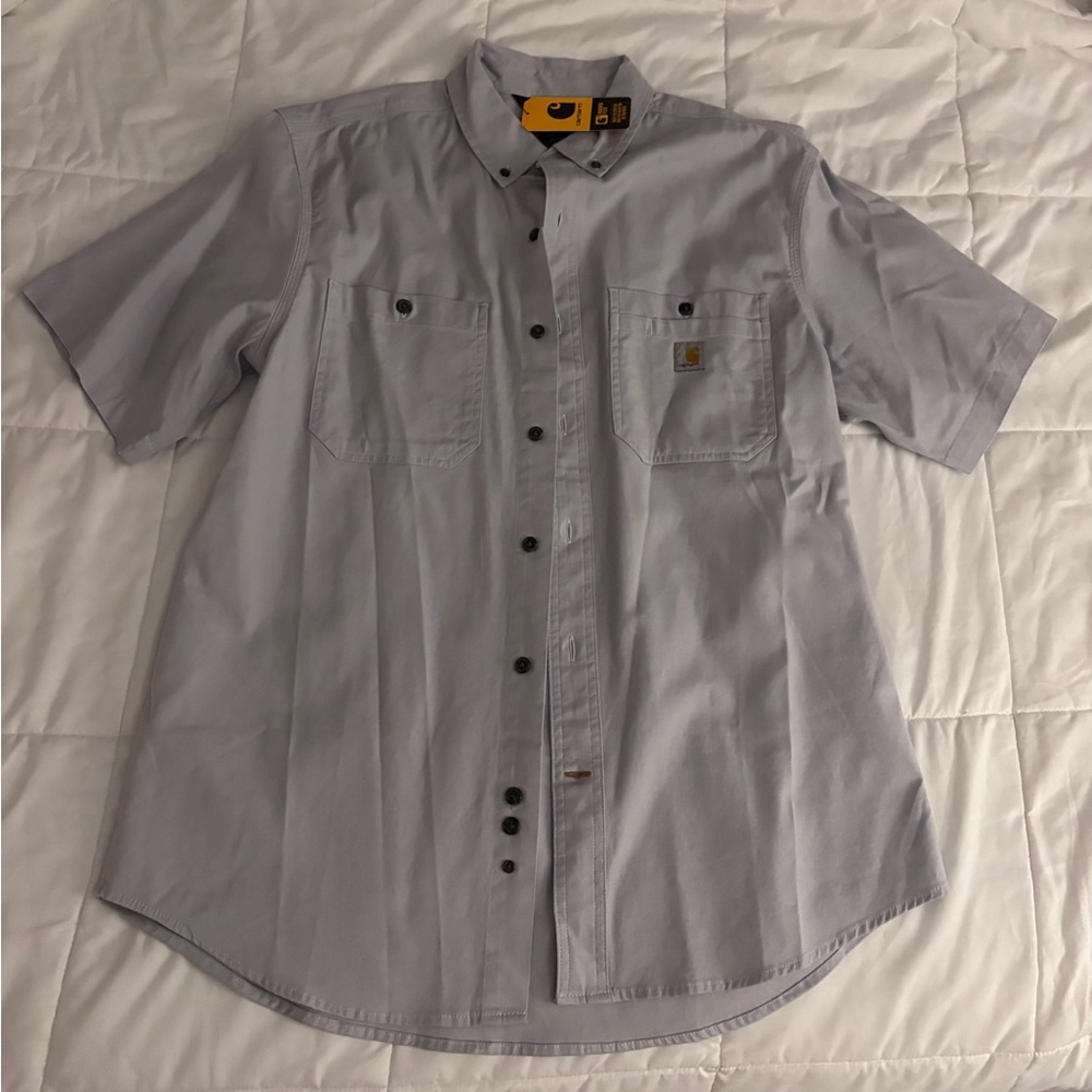 NWT Carhartt Men's Light Gray Button Down Shirt Size Large
